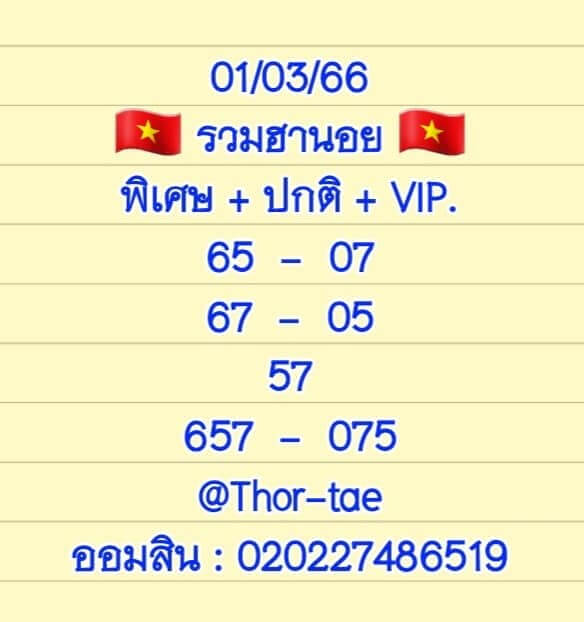 แนวทางหวยฮานอย 1/3/66 ชุดที่ 1