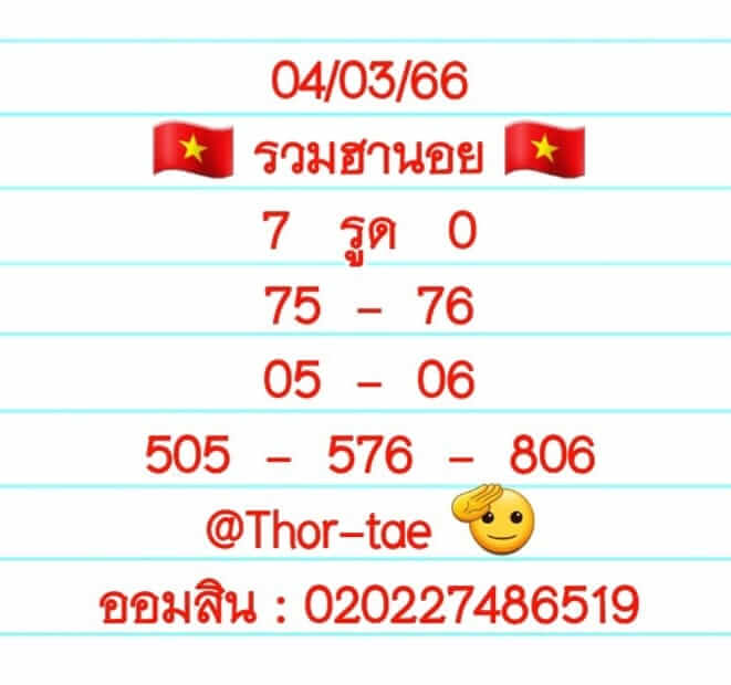 แนวทางหวยฮานอย 4/3/66 ชุดที่ 2