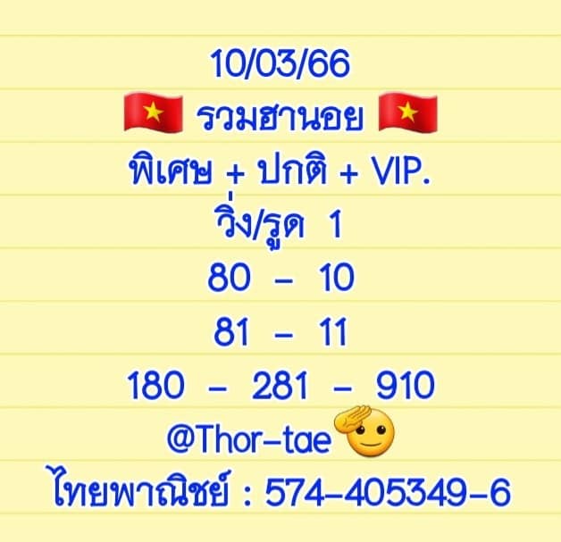 แนวทางหวยฮานอย 10/3/66 ชุดที่ 10