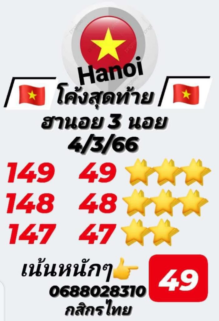 แนวทางหวยฮานอย 4/3/66 ชุดที่ 6