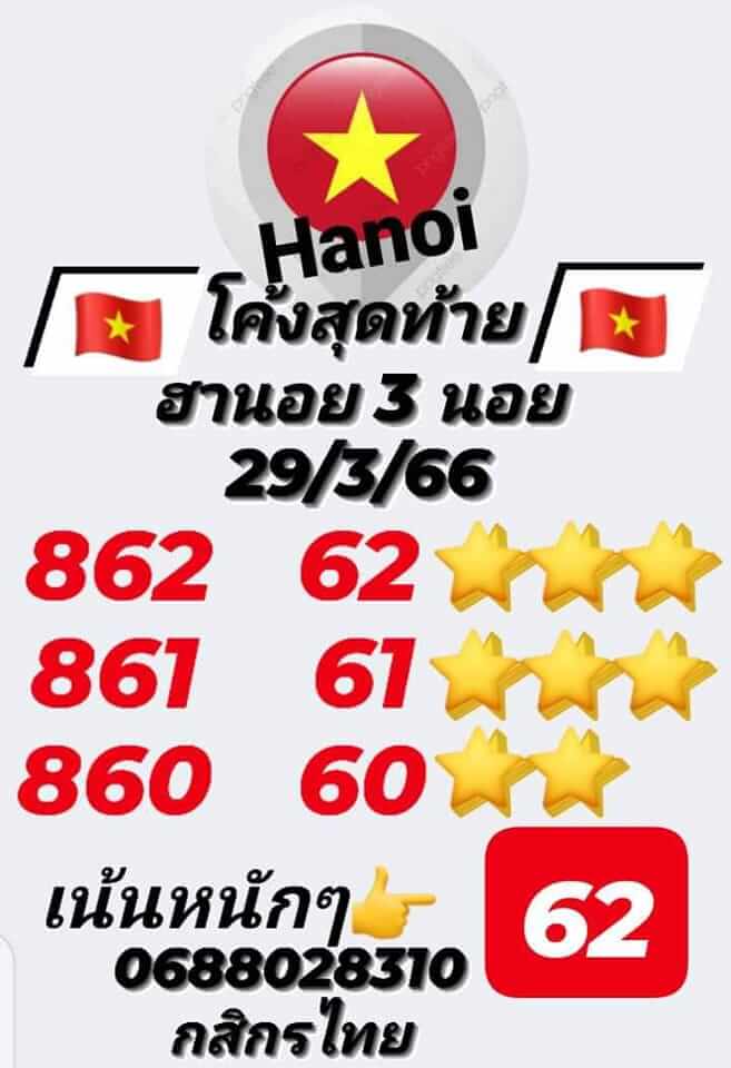 แนวทางหวยฮานอย 29/3/66 ชุดที่ 7