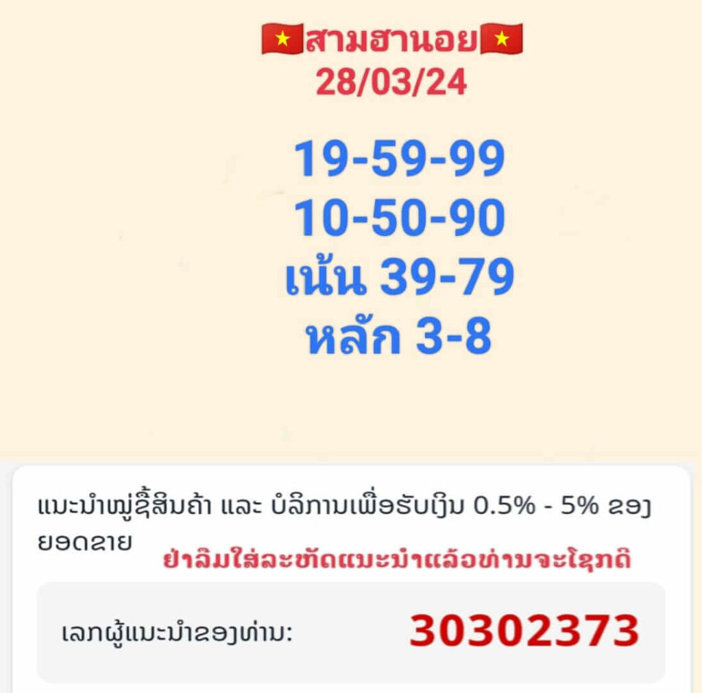 แนวทางหวยฮานอย 28/3/66 ชุดที่ 8