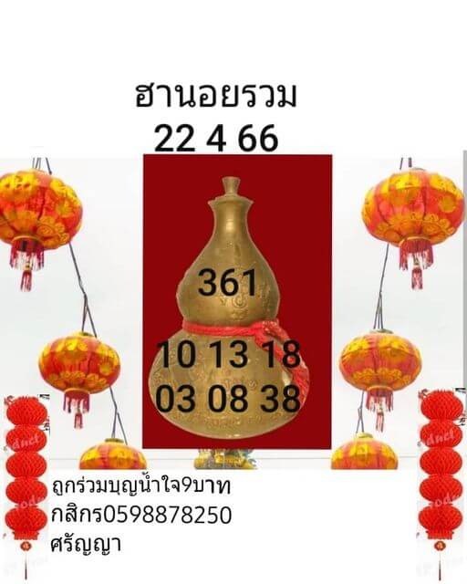 แนวทางหวยฮานอย 22/4/66 ชุดที่ 5