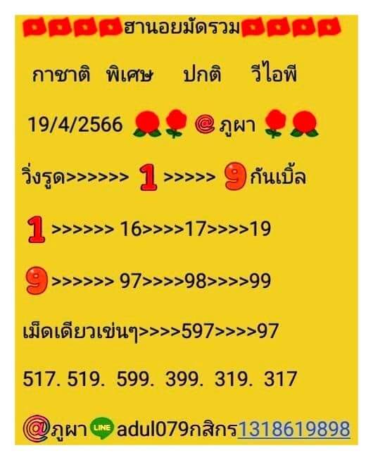 แนวทางหวยฮานอย 19/4/66 ชุดที่ 7