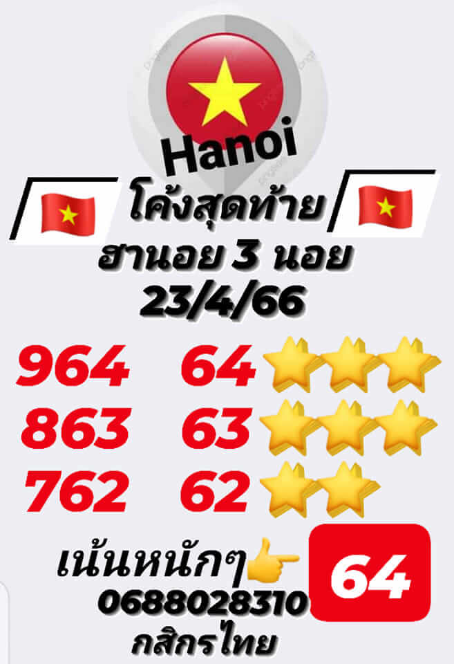 แนวทางหวยฮานอย 23/4/66 ชุดที่ 8