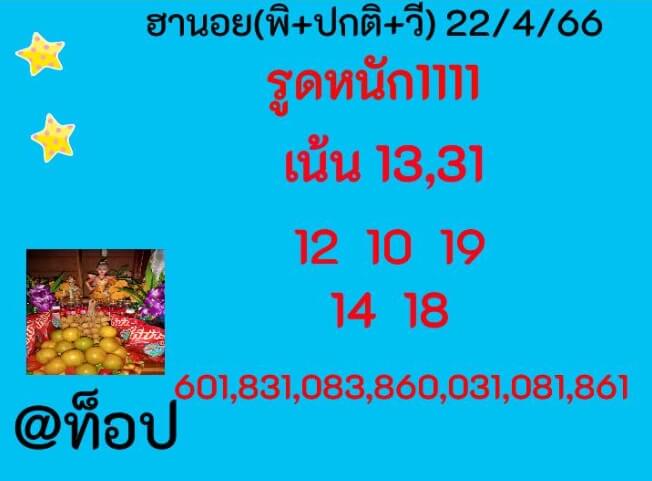 แนวทางหวยฮานอย 22/4/66 ชุดที่ 9