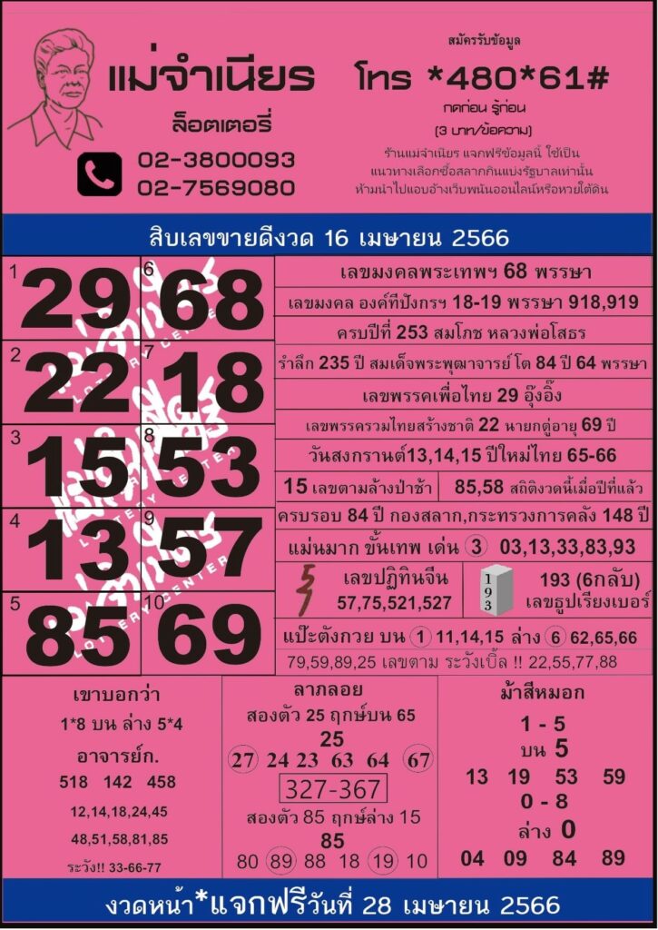 หวยแม่จำเนียร 16/4/66