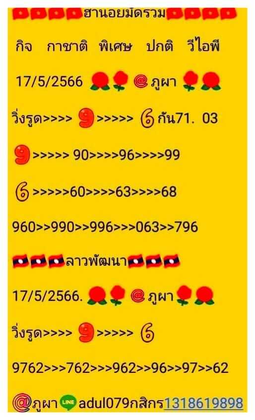 แนวทางหวยลาว 17/5/66 ชุดที่ 10