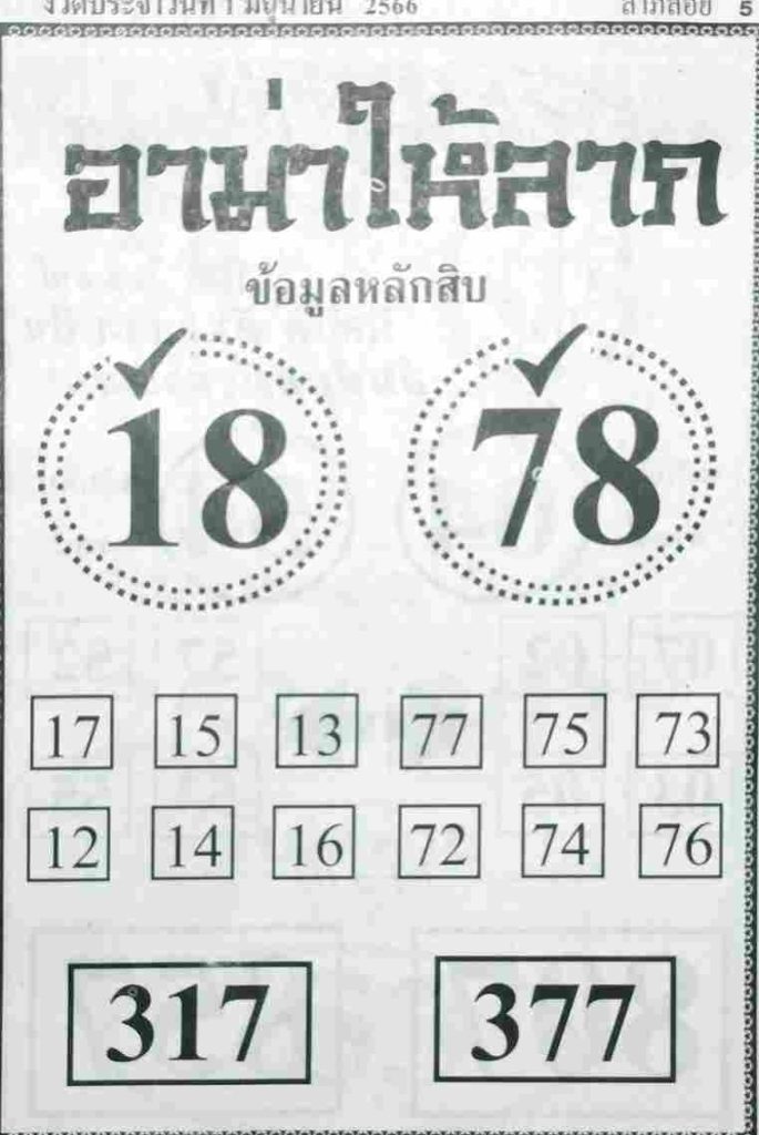 หวยอามาให้ลาภ 1/6/66
