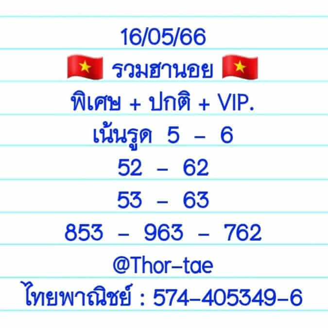 แนวทางหวยฮานอย 16/5/66 ชุดที่ 1