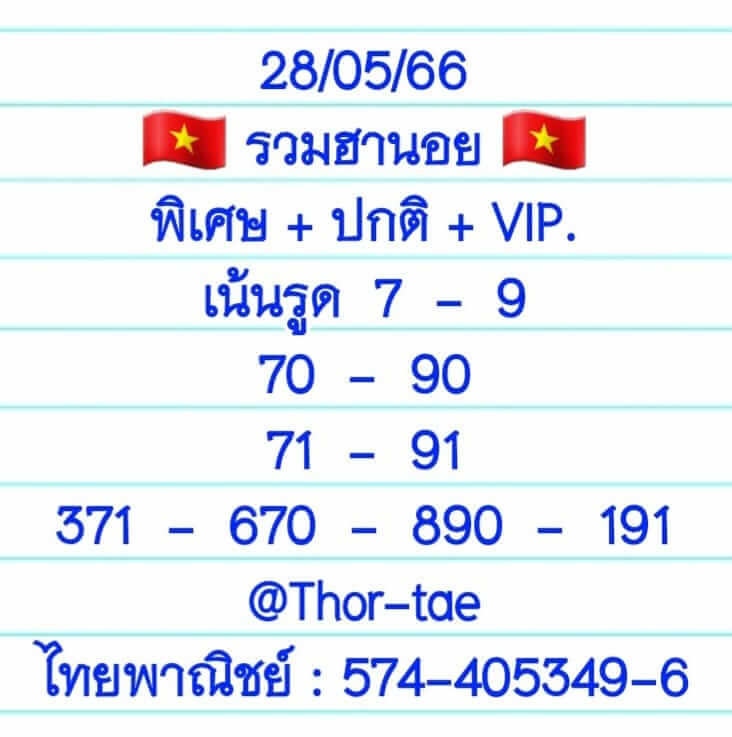 แนวทางหวยฮานอย 28/5/66 ชุดที่ 2