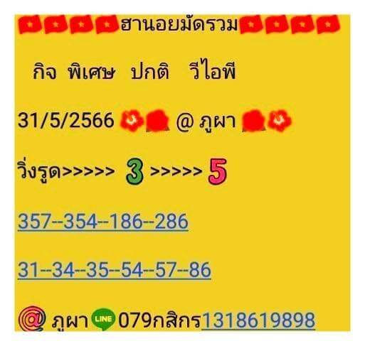 แนวทางหวยฮานอย 31/5/66 ชุดที่ 6