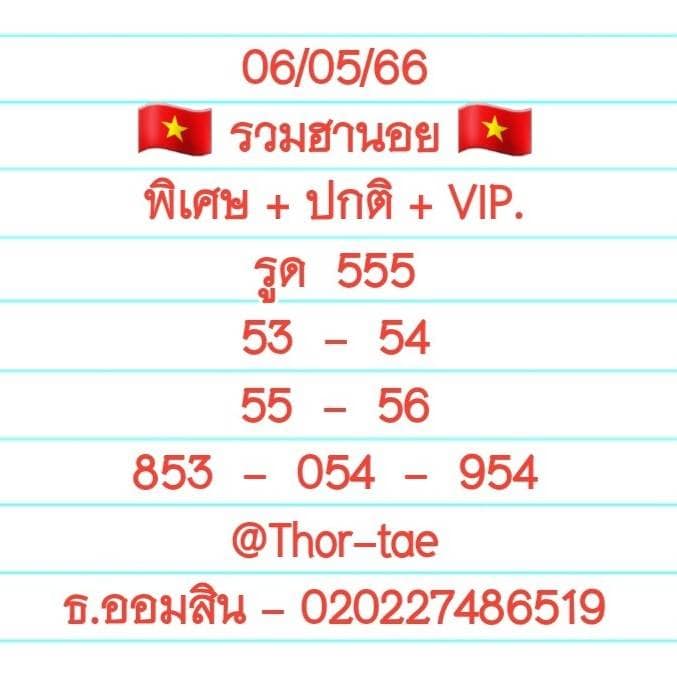 แนวทางหวยฮานอย 6/5/66 ชุดที่ 7