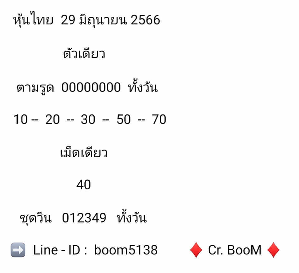 หวยหุ้นวันนี้ 29/6/66 ชุดที่ 10