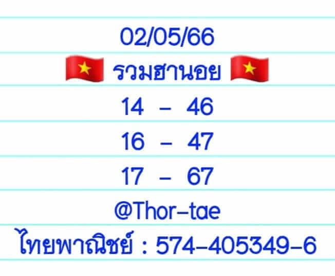 แนวทางหวยฮานอย 2/6/66 ชุดที่ 5