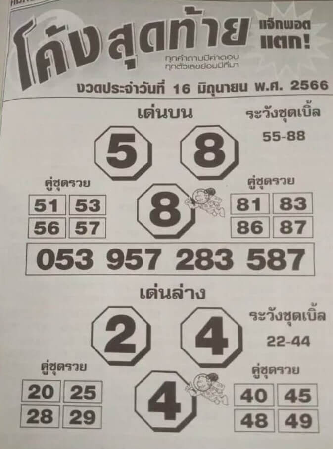 หวยโค้งสุดท้าย 16/6/66