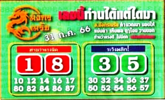 หวยมังกรเมรัย 31/7/66