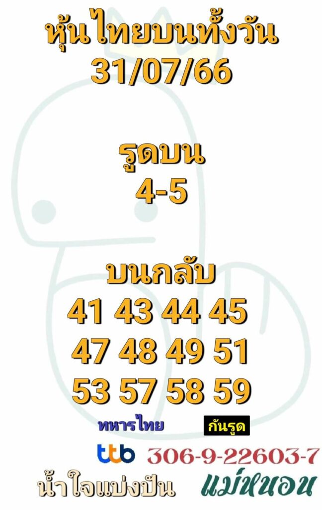 หวยหุ้นวันนี้ 31/7/66 ชุดที่ 5