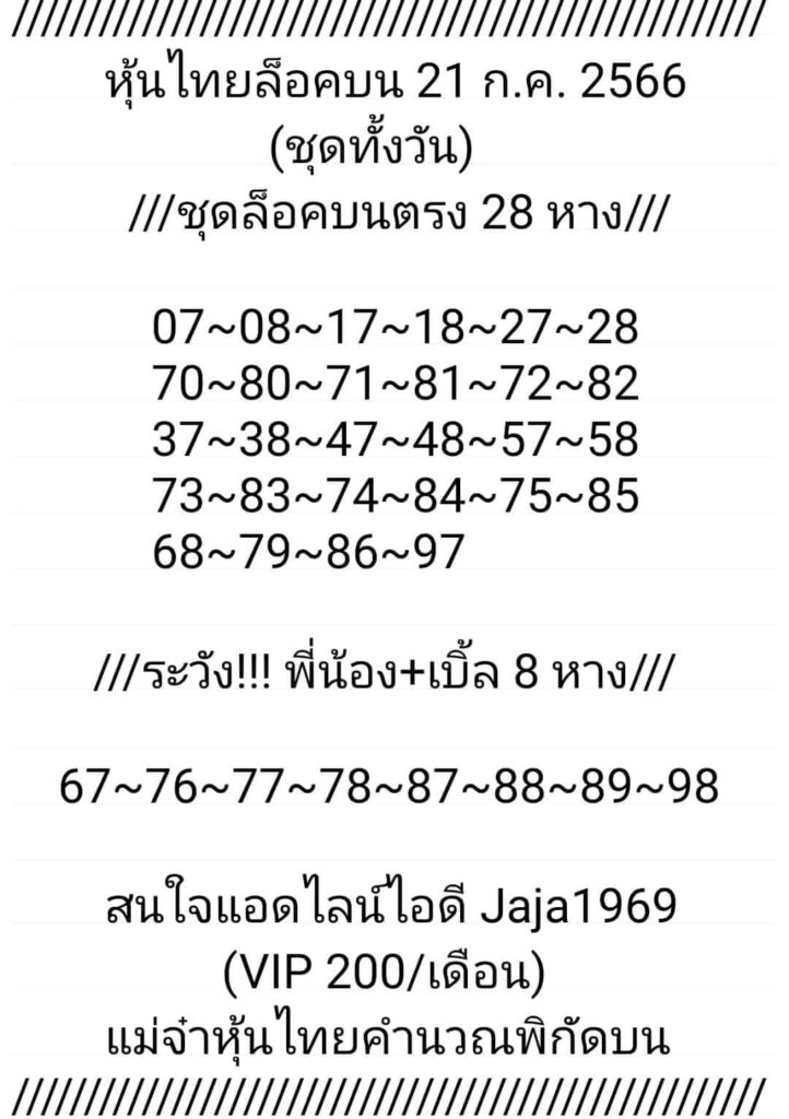 หวยหุ้นวันนี้ 21/7/66 ชุดที่ 8