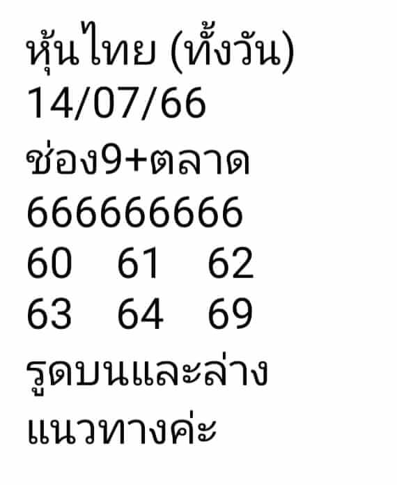 หวยหุ้นวันนี้ 14/7/66 ชุดที่ 9