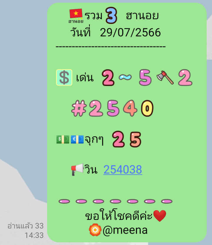 แนวทางหวยฮานอย 29/7/66 ชุดที่ 2