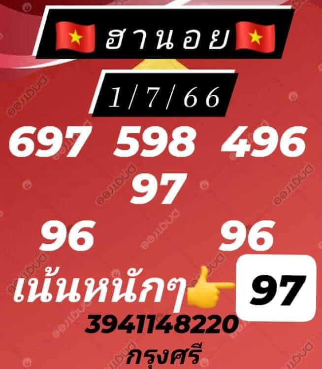 แนวทางหวยฮานอย 1/7/66 ชุดที่ 3