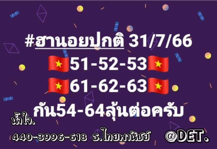 แนวทางหวยฮานอย 31/7/66 ชุดที่ 4