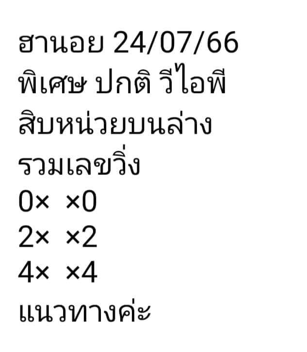 แนวทางหวยฮานอย 24/7/66 ชุดที่ 7