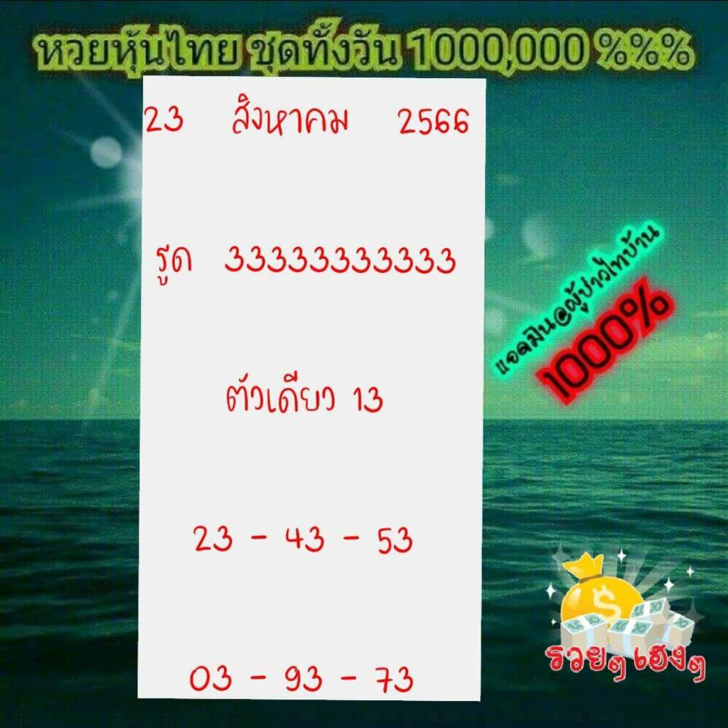 หวยหุ้นวันนี้ 23/8/66 ชุดที่ 6