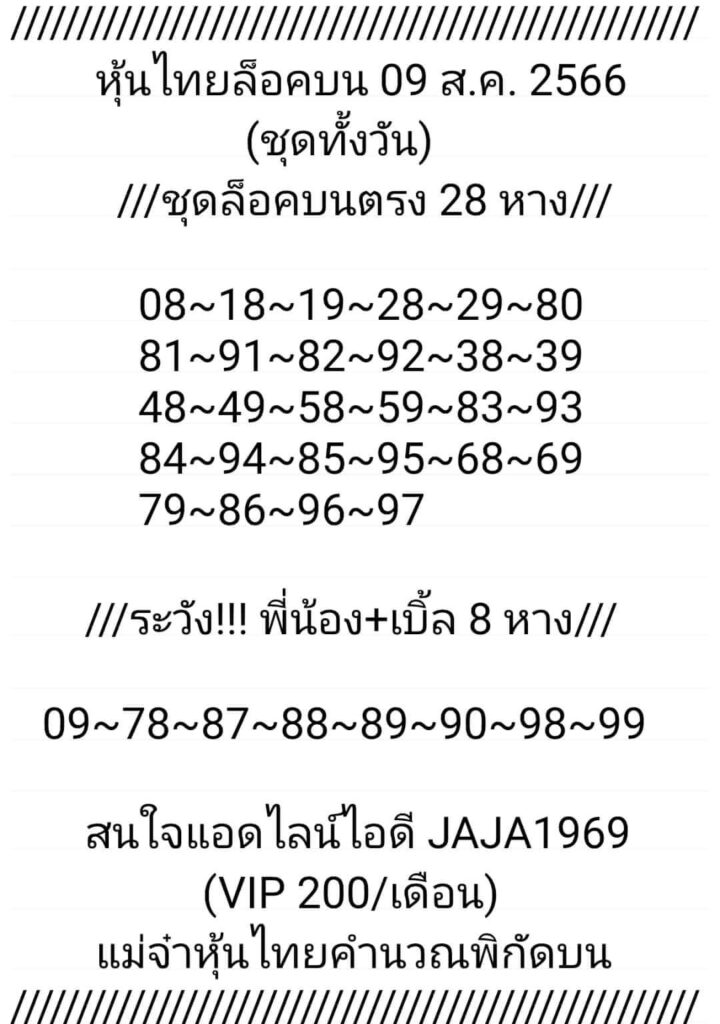 หวยหุ้นวันนี้ 9/8/66 ชุดที่ 7