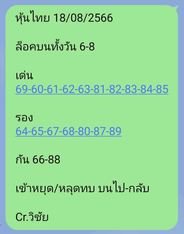 หวยหุ้นวันนี้ 18/8/66 ชุดที่ 8