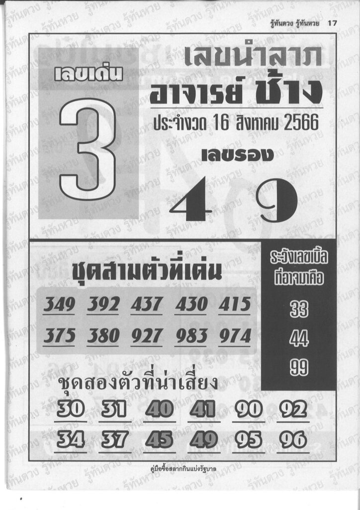 หวยอาจารย์ช้าง 16/8/66