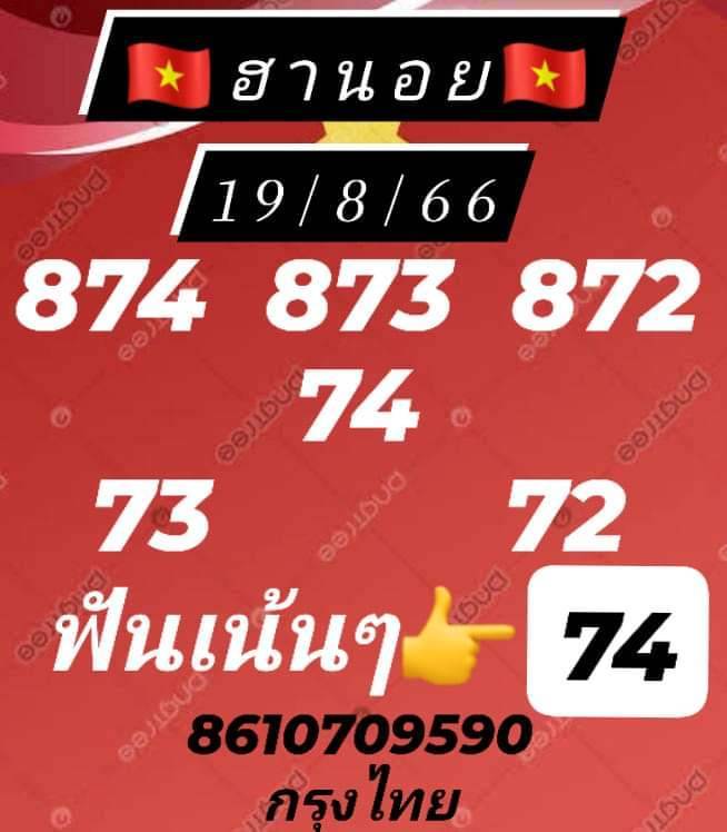 แนวทางหวยฮานอย 19/8/66 ชุดที่ 1