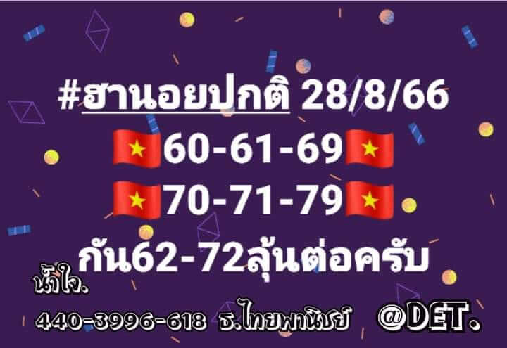 แนวทางหวยฮานอย 28/8/66 ชุดที่ 3