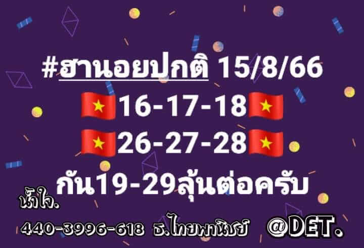 แนวทางหวยฮานอย 15/8/66 ชุดที่ 7