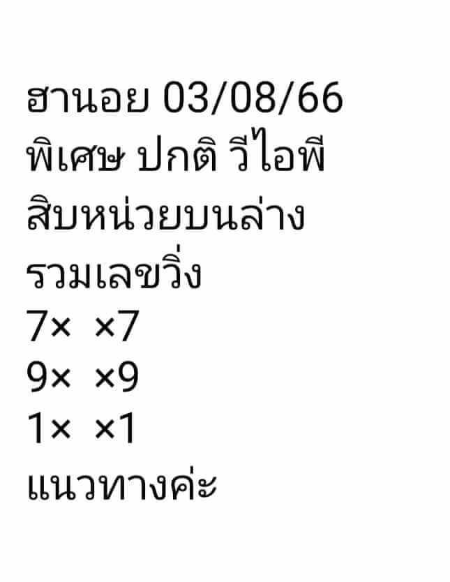 แนวทางหวยฮานอย 3/8/66 ชุดที่ 9