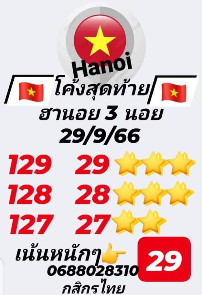 แนวทางหวยฮานอย 29/9/66 ชุดที่ 1