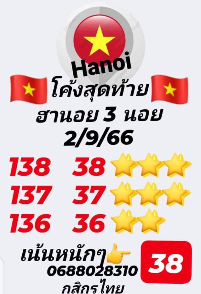 แนวทางหวยฮานอย 2/9/66 ชุดที่ 6
