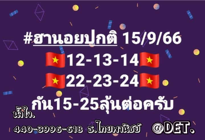 แนวทางหวยฮานอย 15/9/66 ชุดที่ 6