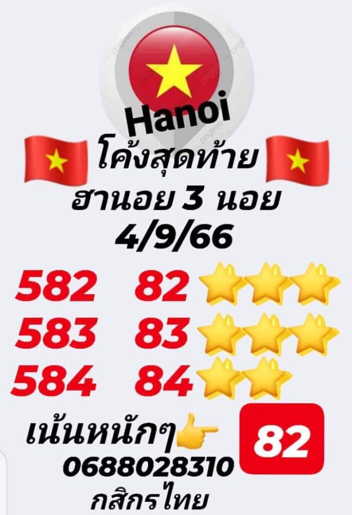 แนวทางหวยฮานอย 4/9/66 ชุดที่ 6