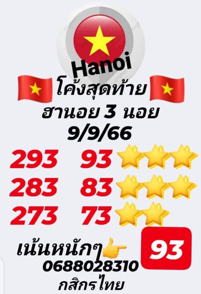 แนวทางหวยฮานอย 9/9/66 ชุดที่ 6