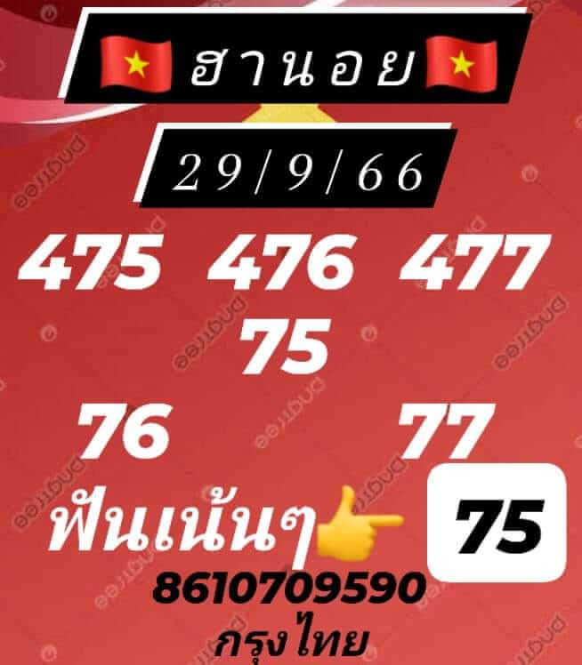 แนวทางหวยฮานอย 29/9/66 ชุดที่ 9