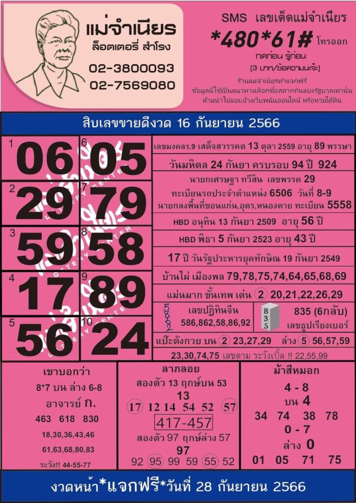หวยแม่จำเนียร 16/9/66