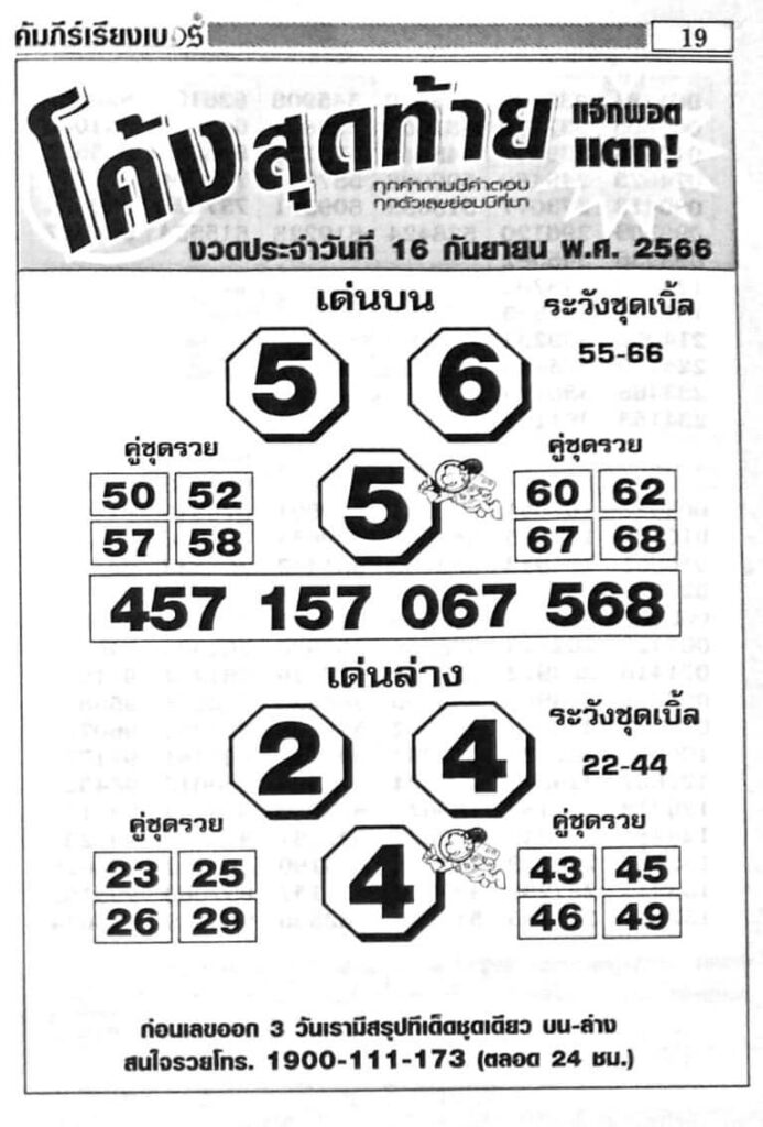 หวยโค้งสุดท้าย 16/9/66