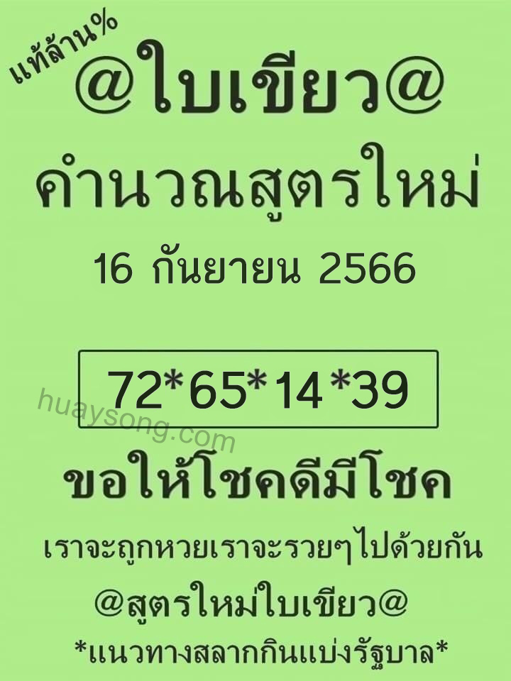 หวยใบเขียว 16/9/66