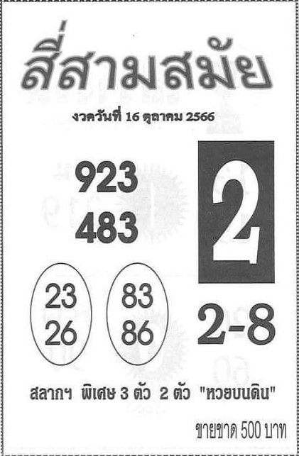 หวยสี่สามสมัย 16/10/66