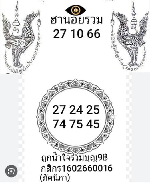 แนวทางหวยฮานอย 27/10/66 ชุดที่ 2