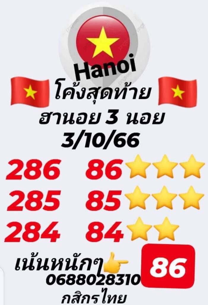 แนวทางหวยฮานอย 3/10/66 ชุดที่ 4