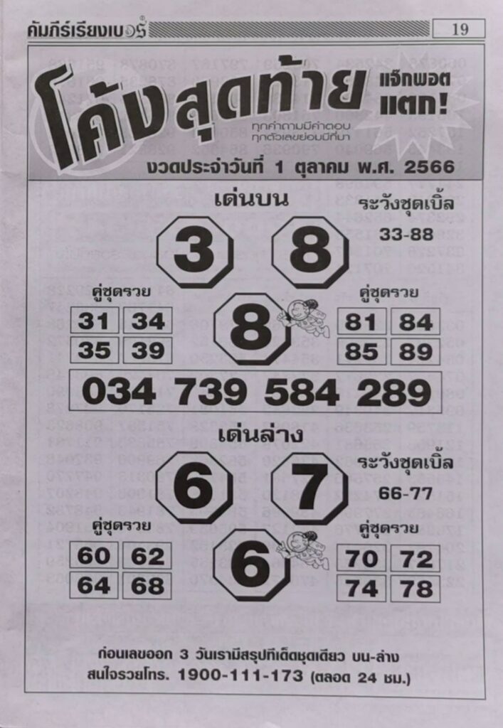 หวยโค้งสุดท้าย 1/10/66