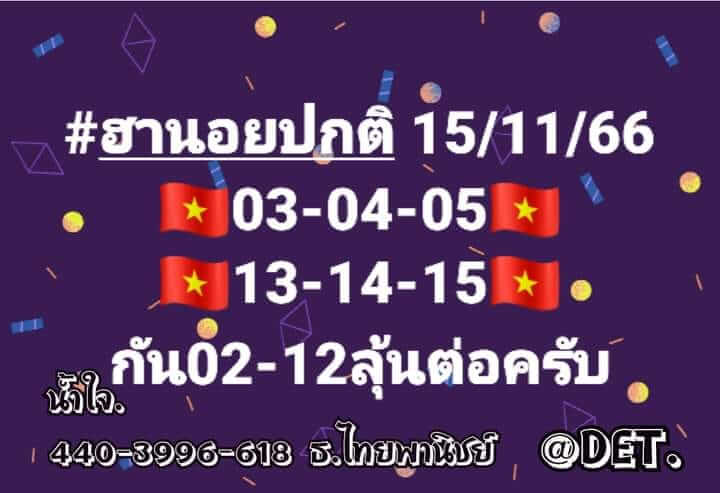 แนวทางหวยฮานอย 15/11/66 ชุดที่ 1